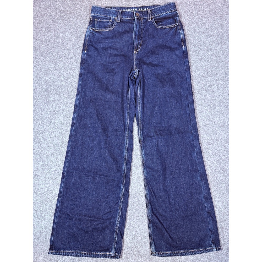 American Eagle Super High-Rise Baggy Wide Leg Jeans Dark Wash Size 8 Long